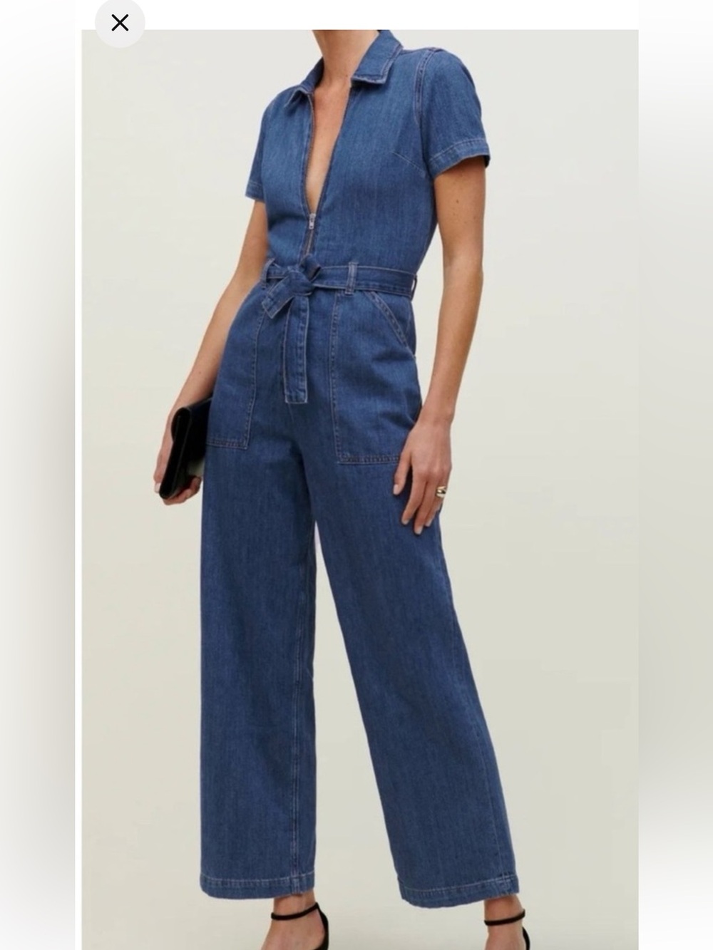 Reformation Denim wide leg Zip-Front Jumpsuit